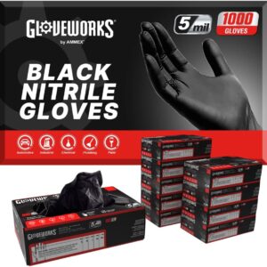 GLOVEWORKS Black Nitrile Gloves 5 Mil Disposable, Latex Free, Textured Grip for Food Service, Cooking, Professional Cleaning